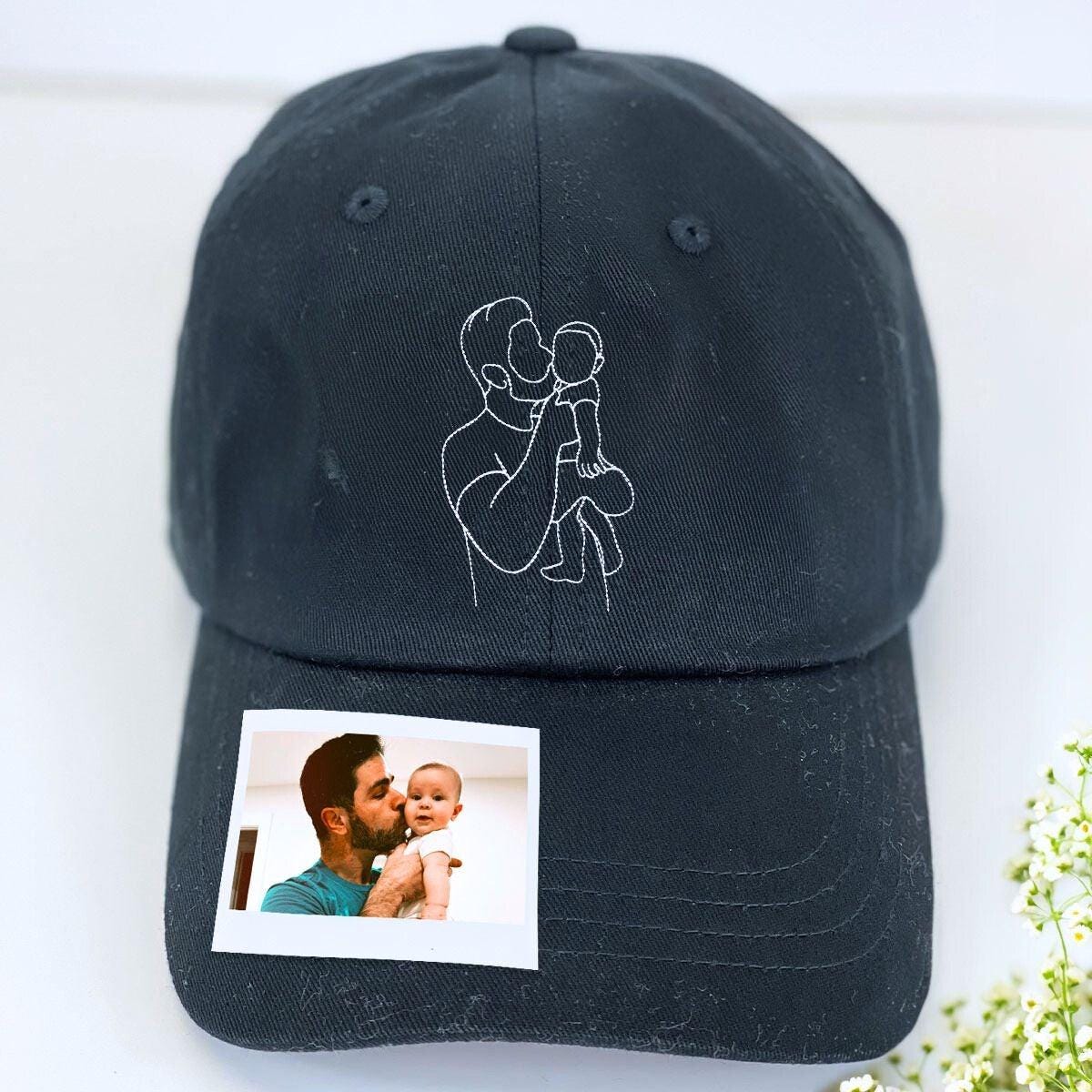 Custom Couple Photo Embroidered Hat, Personalized Couple Portrait Baseball Cap, Custom Line Art Wedding Anniversary Gift, Dad Hat for Couple