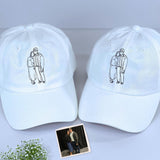 Personalized Couple Photo Embroidered Hat, Custom Wedding Line Art Cap, Anniversary Date Dad Hat, Custom Couple Photo Embroidered Hat