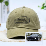 Custom Car Line Art Hat, Personalized Car Portrait Baseball Cap, Custom Cap from Photo, Camaro Fan Gift, Car Dad Hat, Gift for Him