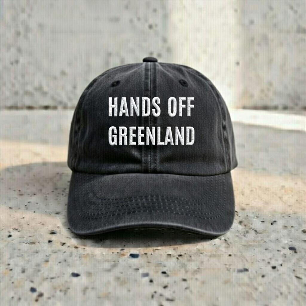 Hands Off Greenland Embroidered Hat, Minimal Text Statement Dad Cap, Political Message Unisex