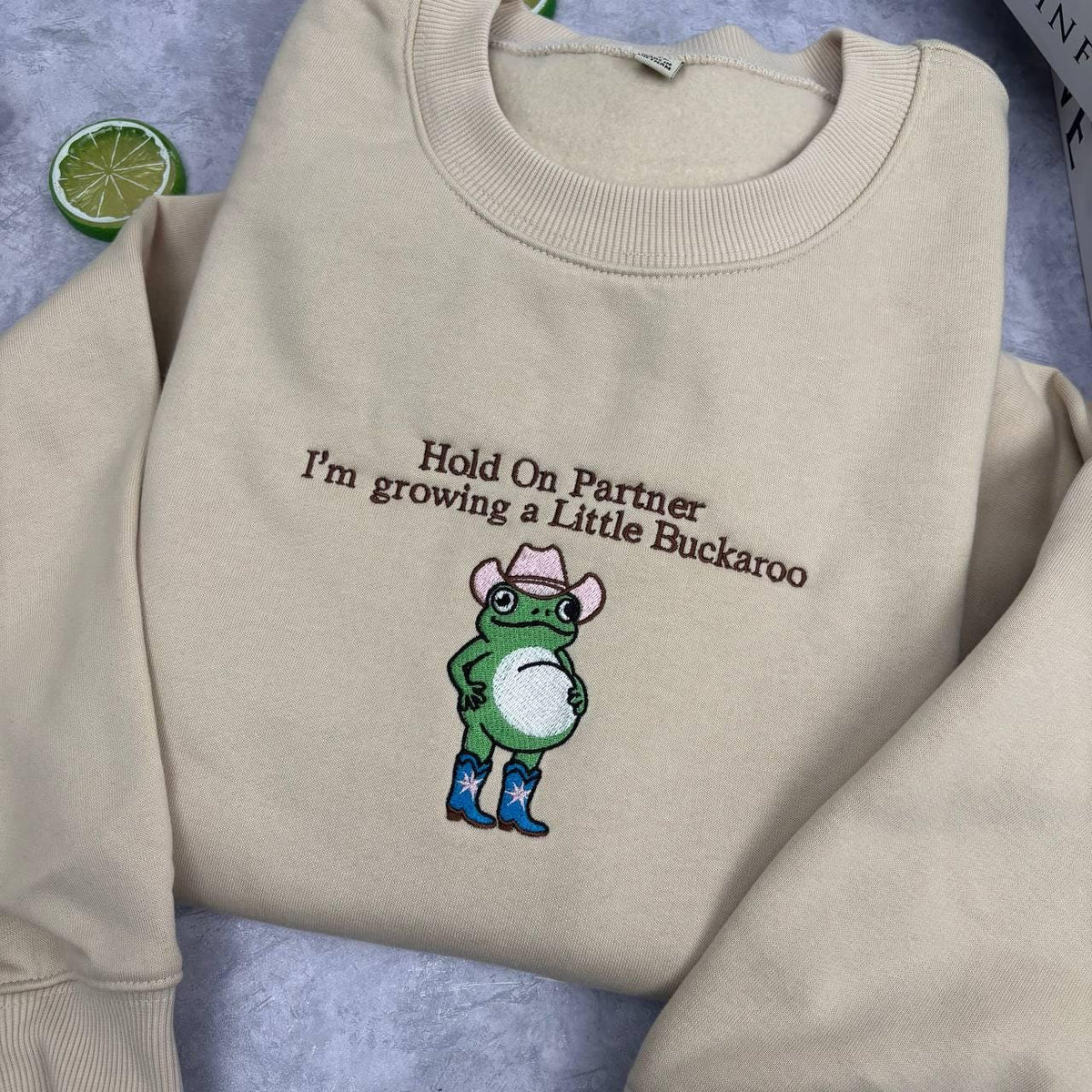 Growing A Little Buckaroo Embroidered Sweatshirt, Western Frog Pregnancy Reveal Crewneck