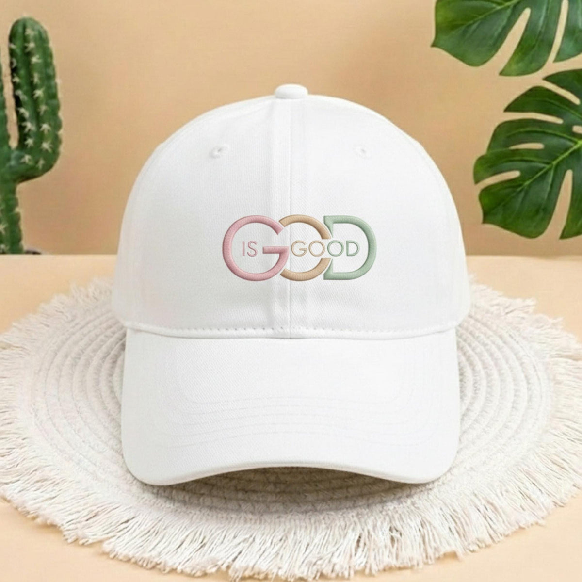 God Is Good Interlocking Circles Embroidered Cap, Christian Hat, Trendy Religious Modern Graphic Hat, Minimalist Faith Based Sun Hat Gift