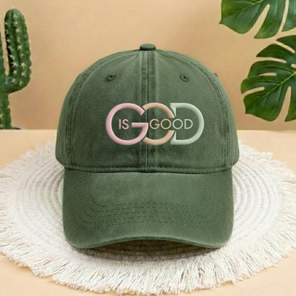 God Is Good Interlocking Circles Embroidered Cap, Christian Hat, Trendy Religious Modern Graphic Hat, Minimalist Faith Based Sun Hat Gift