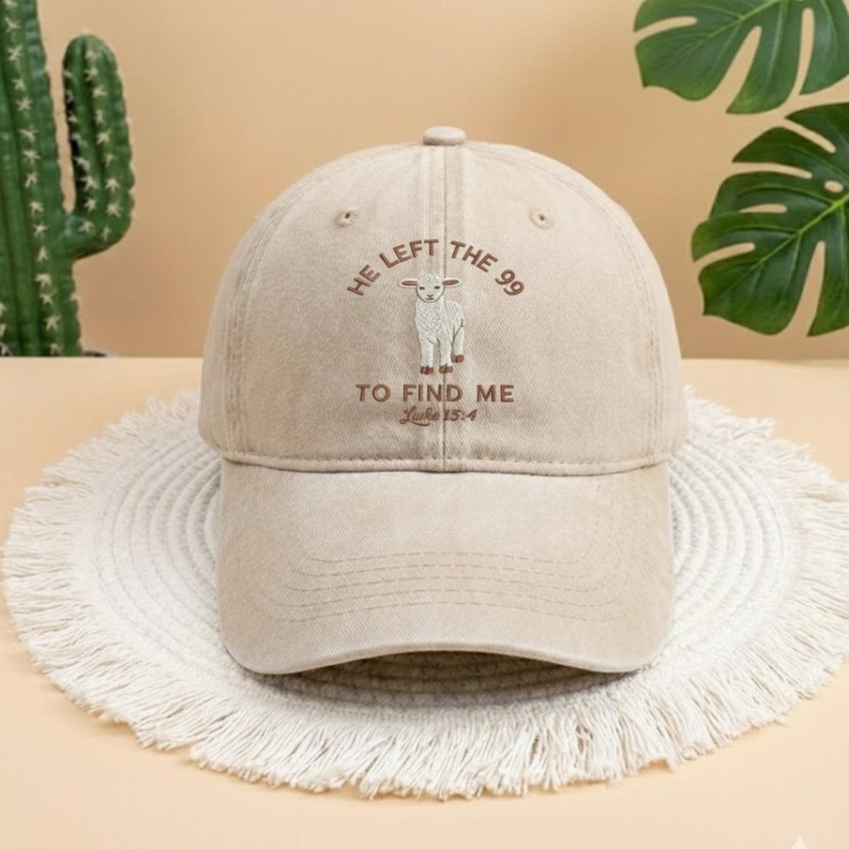 He Left The 99 To Find Me Embroidered Hat, Funny Christian Cap, Cute Lamb Bible Verse Apparel, Vintage Baseball Hat, Religious Gift