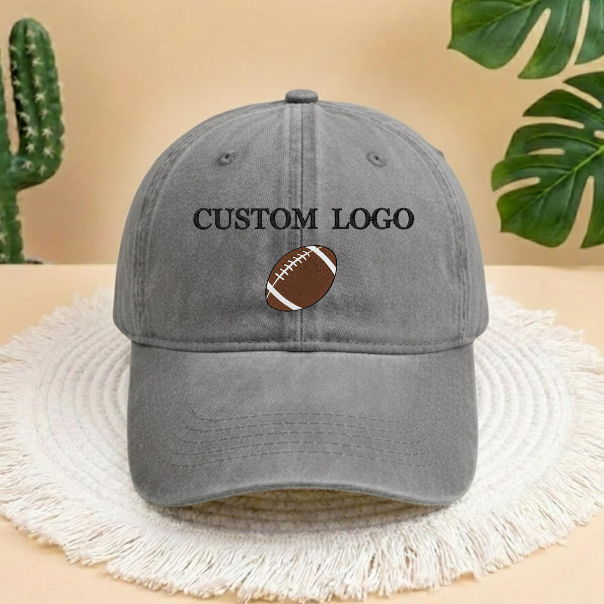Custom Logo Football Embroidered Baseball Cap, Embroidered Baseball Cap, Sports Team Hat, Personalized Football Fan Gift, Football Hat