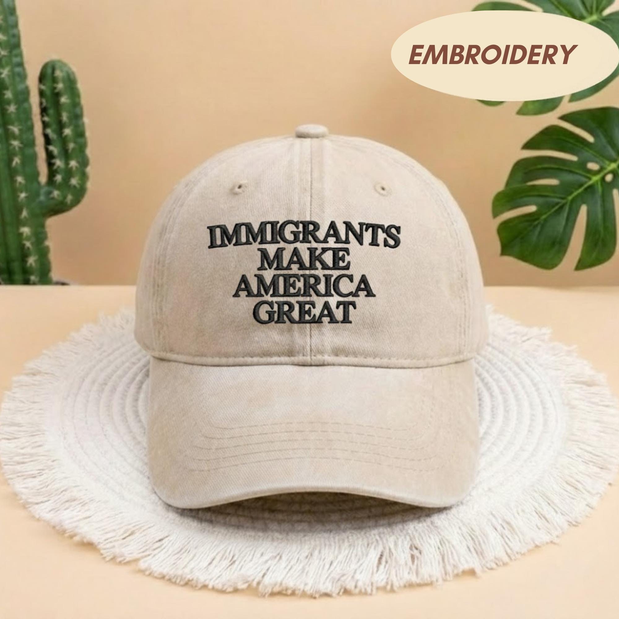 Immigrants Make America Great Embroidered Hat, Embroidered Dad Hat, Anti Racism Baseball Cap, Anti Trump hat, Peace hat, Equality Dad Hat