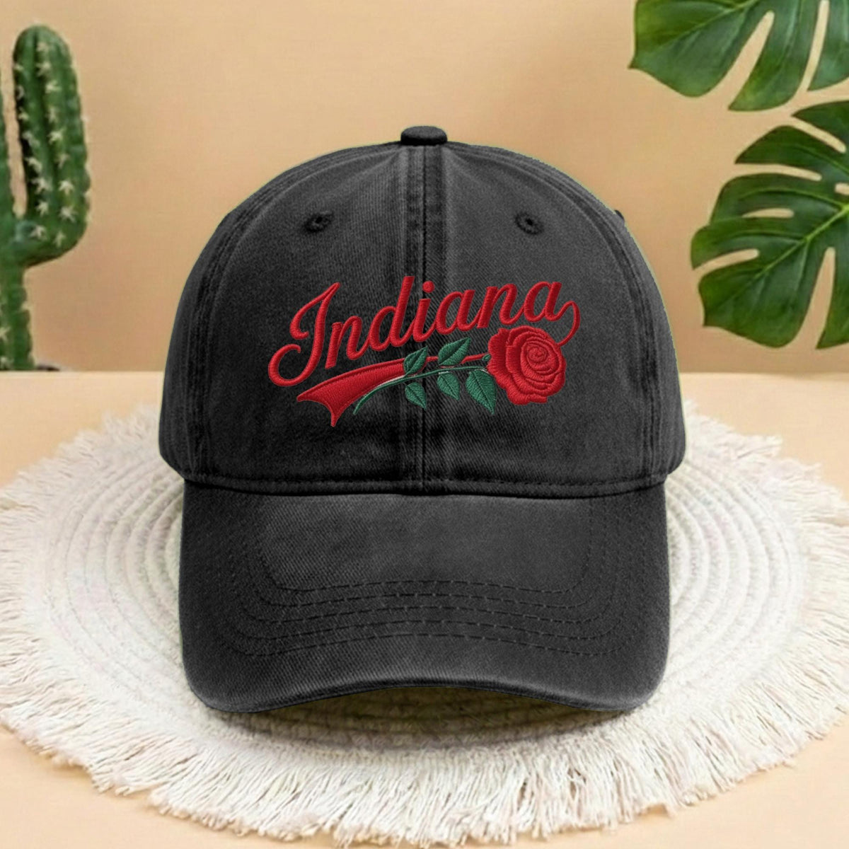 Indiana State Flower Embroidered Hat, Embroidered Indiana Rose Hat, Indiana Hat, State Hat, Trendy Flower Lover Gift, Custom State Pride