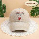 Embroidered Hands Off Greenland Map Hat, Vintage Greenland Map Apparel, Politics Statement Top, Personalized Island Cap, Greenland Flag Gift
