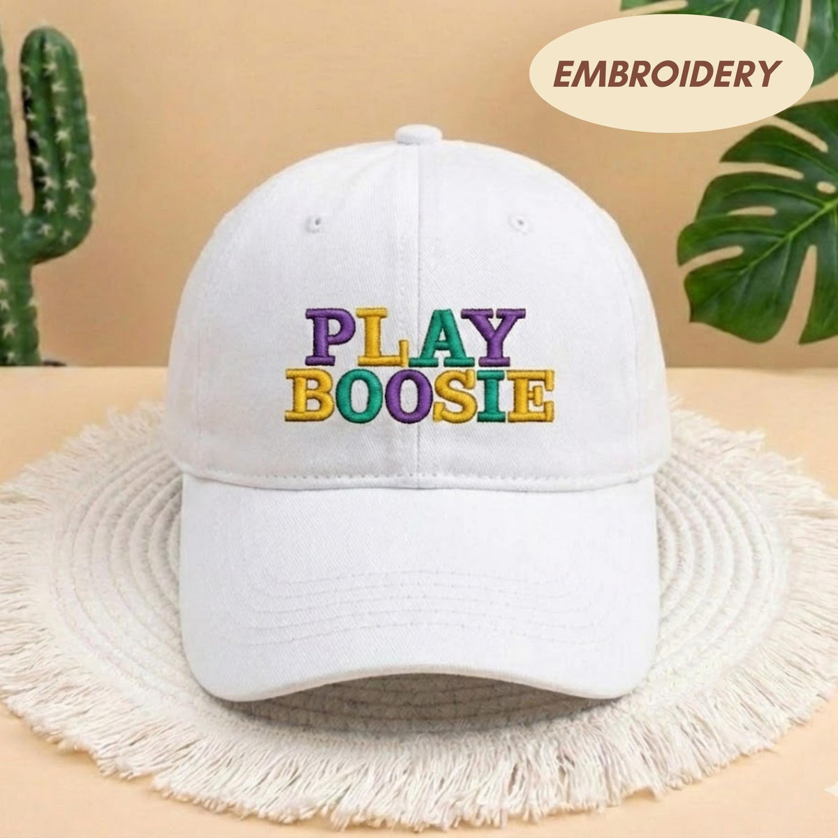 Play Boosie Mardi Gras Embroidered Hat, New Orleans Carnival Apparel, NOLA Festival Top, Personalized Party Cap, Fat Tuesday Gift