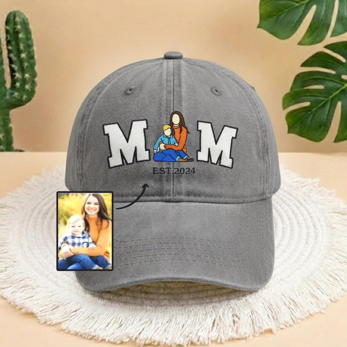 Embroidered Custom Photo Mom Year Hat, Embroidery Text, Photo Embroidery, Memory Gift, Gift for Mom, Custom New Mom Gift, Mothers Day Gift