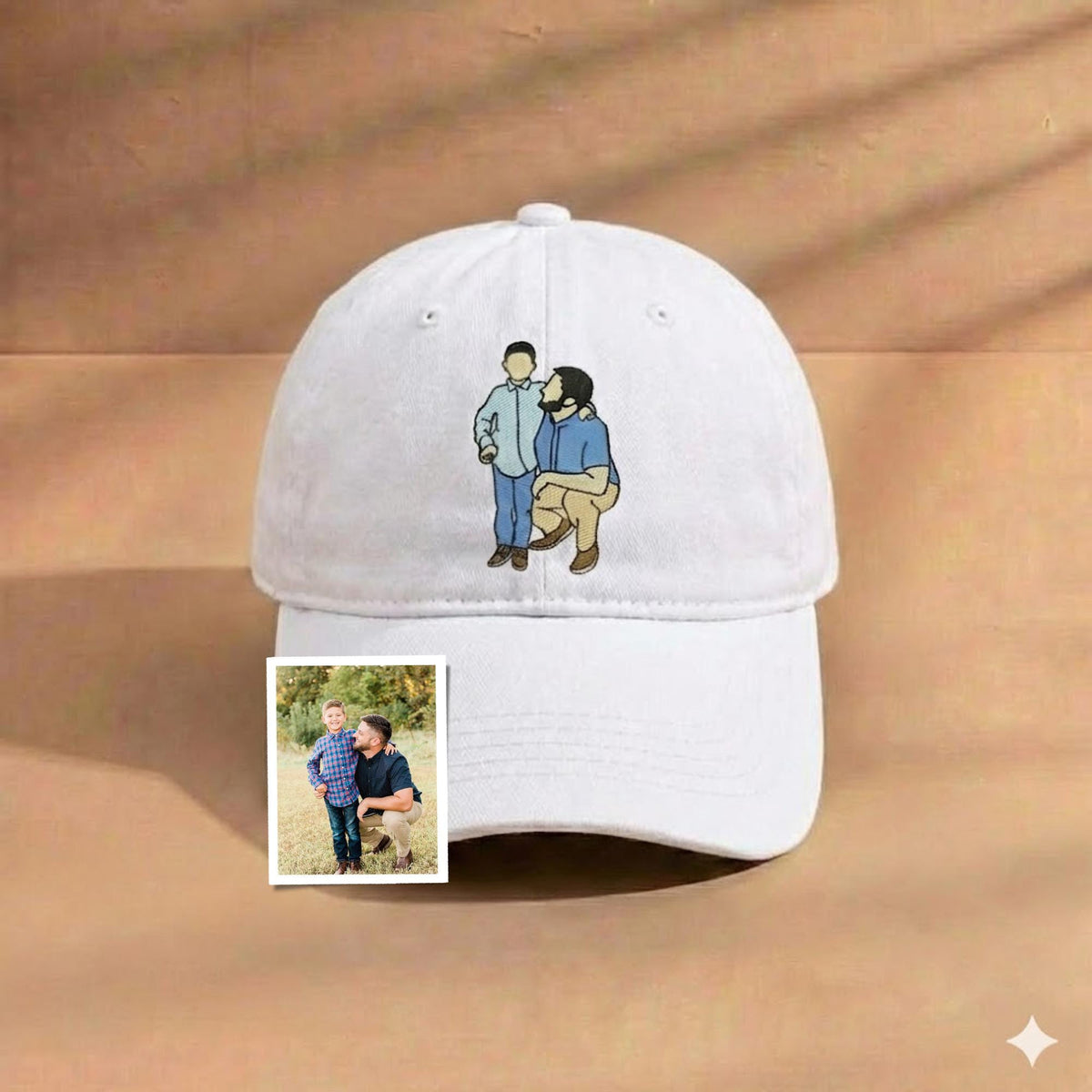 Custom Photo Embroidered Dad Hat, Embroidered Portrait Dad And Child Cap, Personalized Gift for Father's Day, Unique Photo Birthday Hat