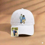 Custom Photo Embroidered Dad Hat, Embroidered Portrait Dad And Child Cap, Personalized Gift for Father's Day, Unique Photo Birthday Hat