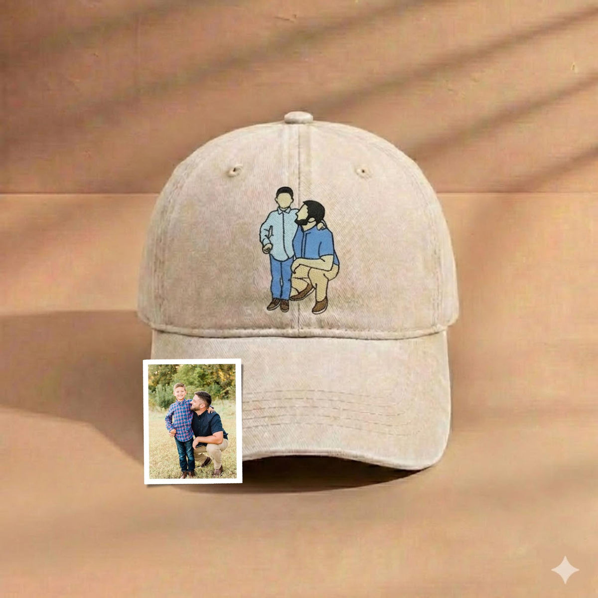Custom Photo Embroidered Dad Hat, Embroidered Portrait Dad And Child Cap, Personalized Gift for Father's Day, Unique Photo Birthday Hat