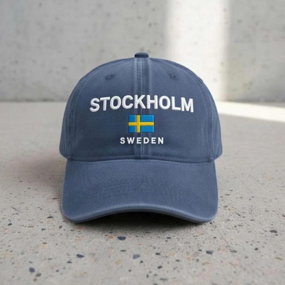 Embroidered Stockholm Hat, Sweden Flag Dad Cap, Nordic Travel Souvenir