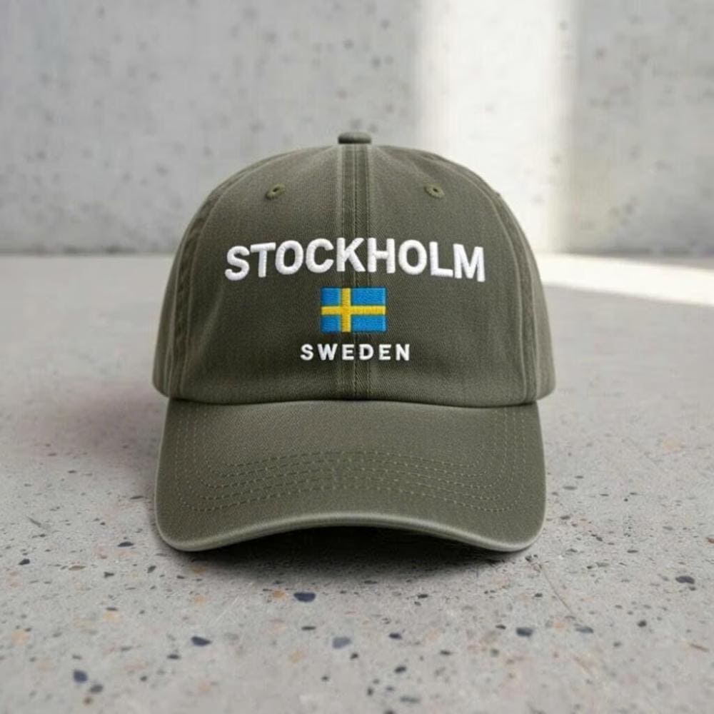 Embroidered Stockholm Hat, Sweden Flag Dad Cap, Nordic Travel Souvenir