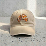 Embroidered Croissant Baseball Cap, Washed Cotton Dad Hat