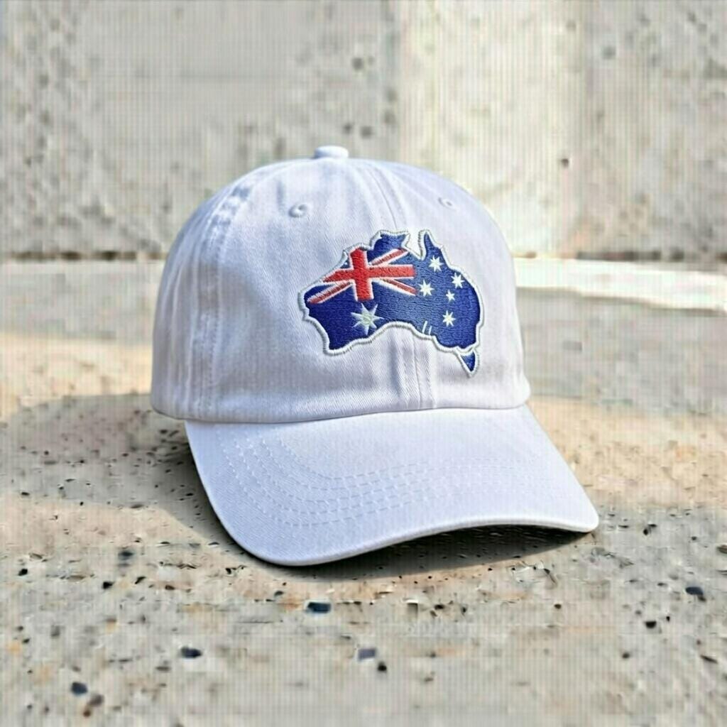 Embroidered Australia Flag Dad Hat, Aussie Map Patch, Black Baseball Cap