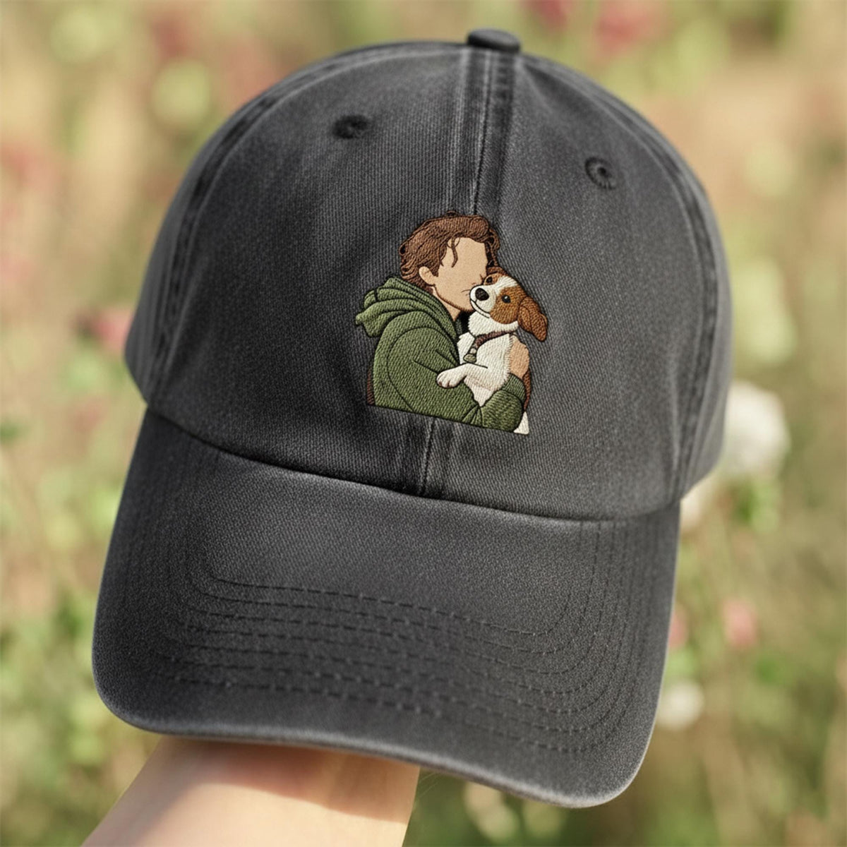 Custom Pet Portrait Embroidered Hat, Personalized Dog Dad Baseball Cap, Custom Pet Owner Gift from Photo, Aesthetic White Minimalist Dad Hat