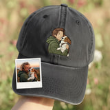 Custom Pet Portrait Embroidered Hat, Personalized Dog Dad Baseball Cap, Custom Pet Owner Gift from Photo, Aesthetic White Minimalist Dad Hat