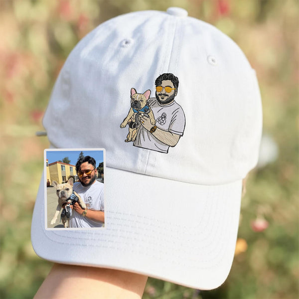 Personalized Dog Dad Baseball Cap, Custom Pet Portrait Embroidered Hat, Custom Embroidered Pet Photo Dad Hat – Dog and Cat Baseball Cap