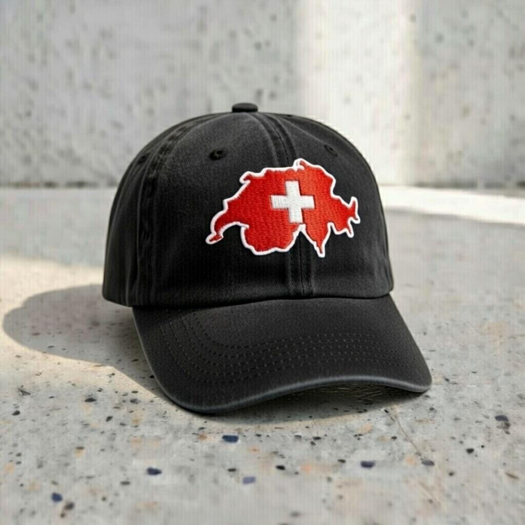 Embroidered Switzerland Flag Dad Hat, Swiss Map Patch, Beige Baseball Cap