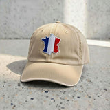 Embroidered France Flag Dad Hat, Beige French Map Patch Cap