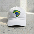 Embroidered Brazil Flag Dad Hat, Minimal White Baseball Cap