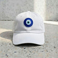 Eye Embroidered Dad Hat, Minimal White Cotton Baseball Cap, Nazar Protection
