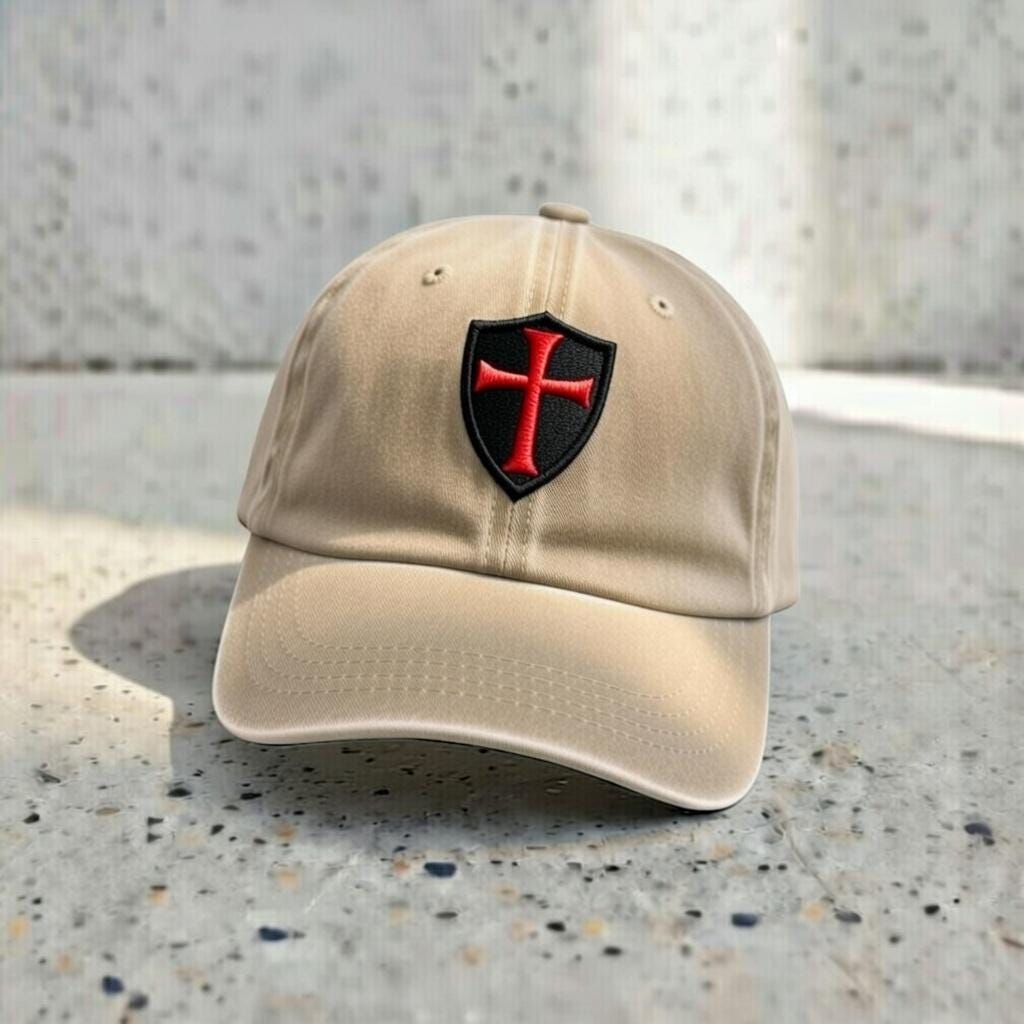 Embroidered Templar Cross Dad Hat, Medieval Shield Patch Cap