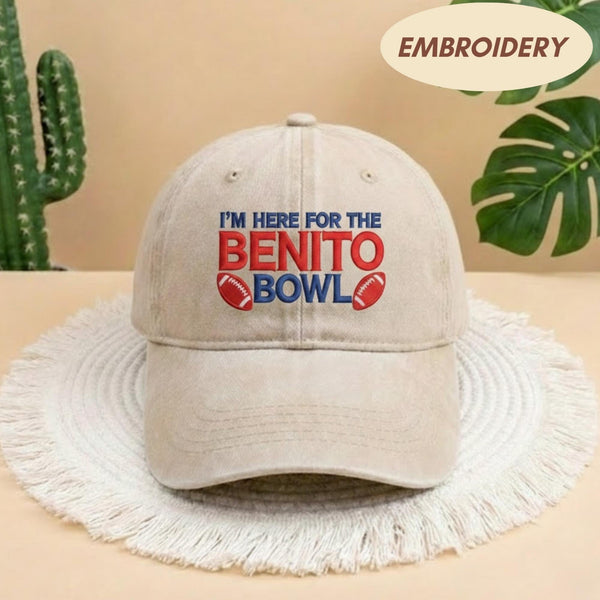 I'm Here For The Benito Bowl Embroidered Hat, Puerto Rico Football, Football Cap, Game Day Fan Gift, Funny Football Hat
