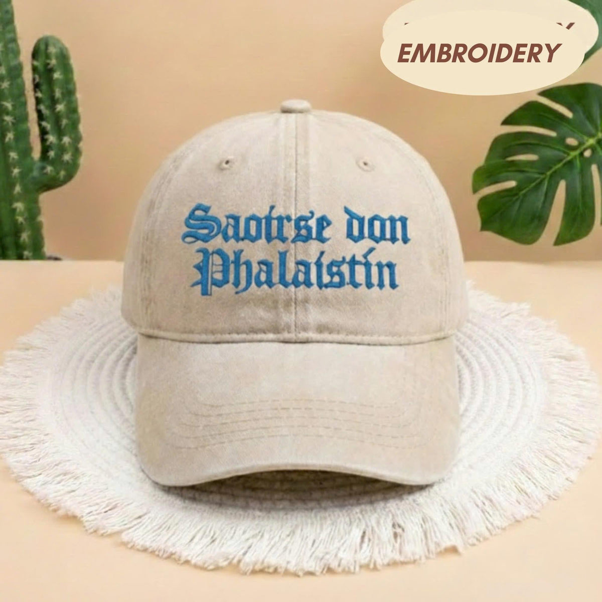 Saoirse Don Phalaistin Embroidered Hat, Freedom For Palestine Baseball Cap, Gaelic Statement Headwear, Human Rights Activist Gift Hat