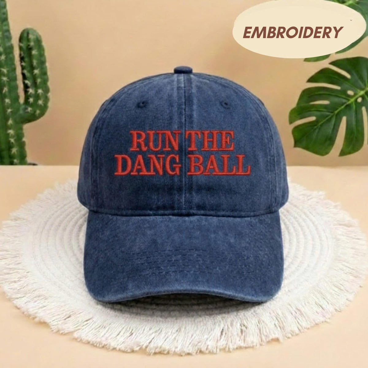 Run The Dang Ball Embroidered Hat, Funny Football Sports Baseball Cap, Gameday Stadium Headwear, Team Fan Gift, Vintage Athletic Ball Cap