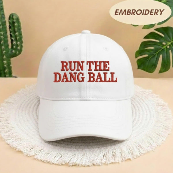 Run The Dang Ball Embroidered Hat, Funny Football Sports Baseball Cap, Gameday Stadium Headwear, Team Fan Gift, Vintage Athletic Ball Cap