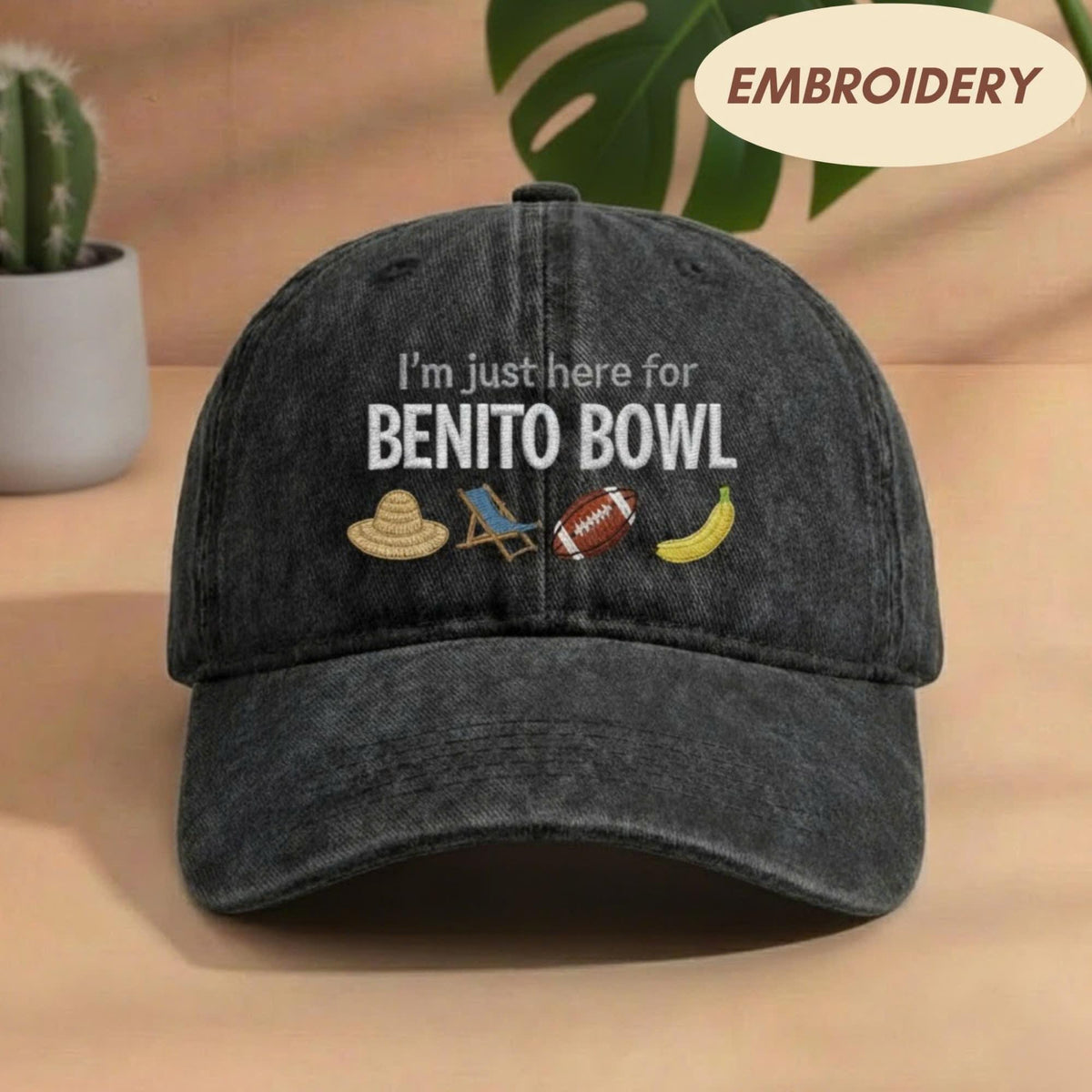 I'm Just Here For Benito Bowl Embroidered Hat, Funny Football Vacation Baseball Cap, Summer Beach Sports Headwear, Puerto Rico Football Hat
