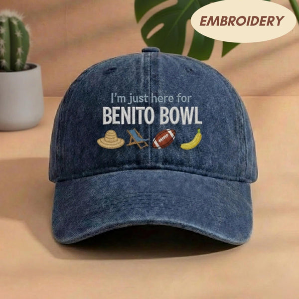 I'm Just Here For Benito Bowl Embroidered Hat, Funny Football Vacation Baseball Cap, Summer Beach Sports Headwear, Puerto Rico Football Hat