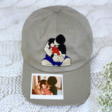 Custom Family Photo Embroidered Hat, Personalized Family Portrait Baseball Cap, Custom Father Mother Child Cap, Embroidery Portrait Hat