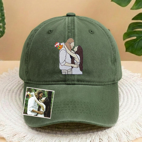Custom Family Photo Embroidered Hat, Personalized Family Portrait Baseball Cap, Custom Dad Photo Hat, Embroidery Portrait Hat, Dad Cap