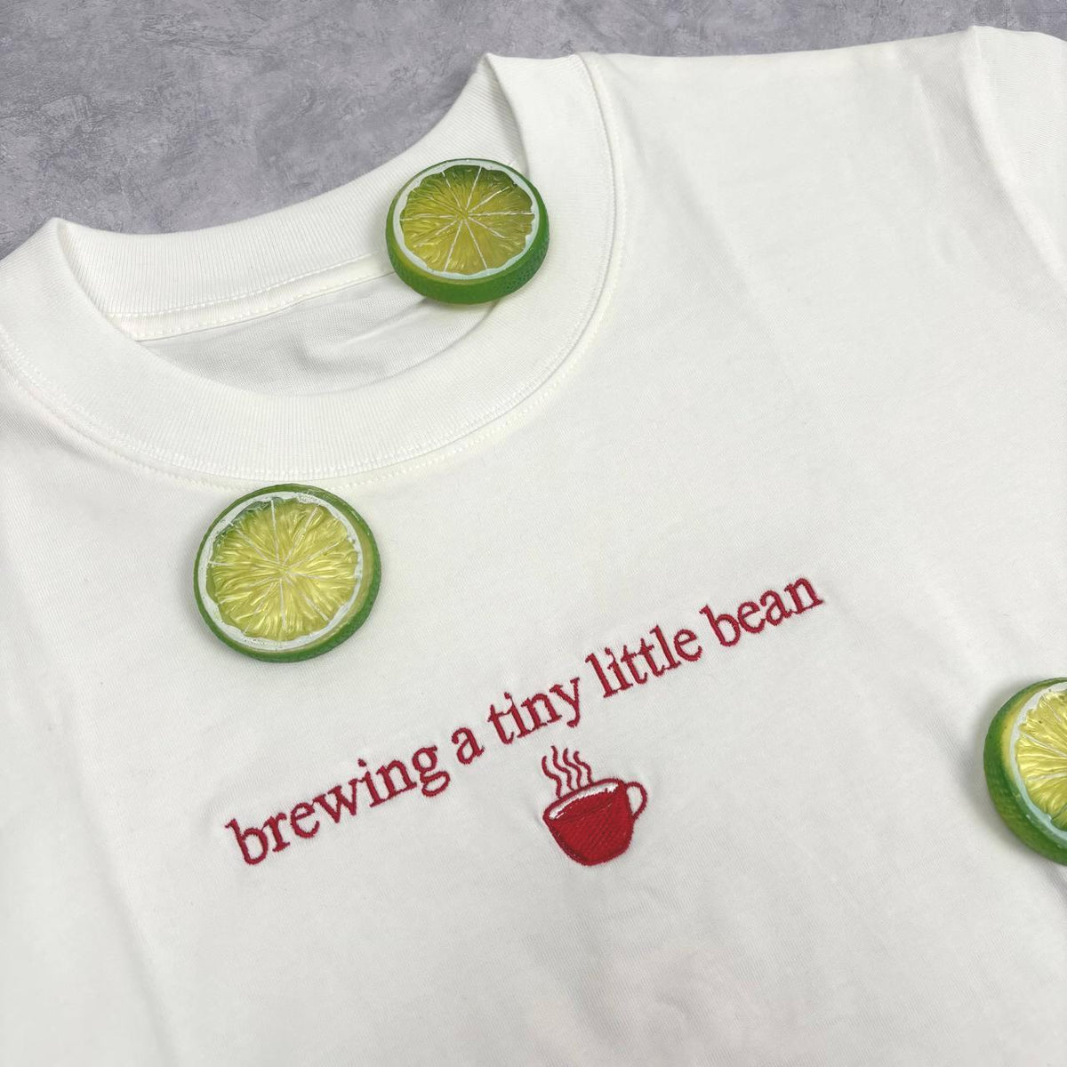 Embroidered Pregnancy Announcement Sweatshirt, Brewing A Tiny Bean Coffee Crewneck