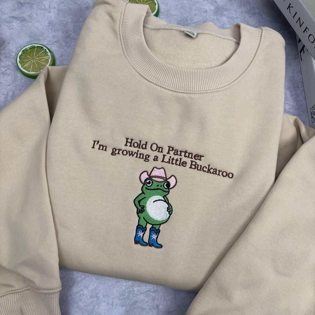 Growing A Little Buckaroo Embroidered Sweatshirt, Western Frog Pregnancy Reveal Crewneck