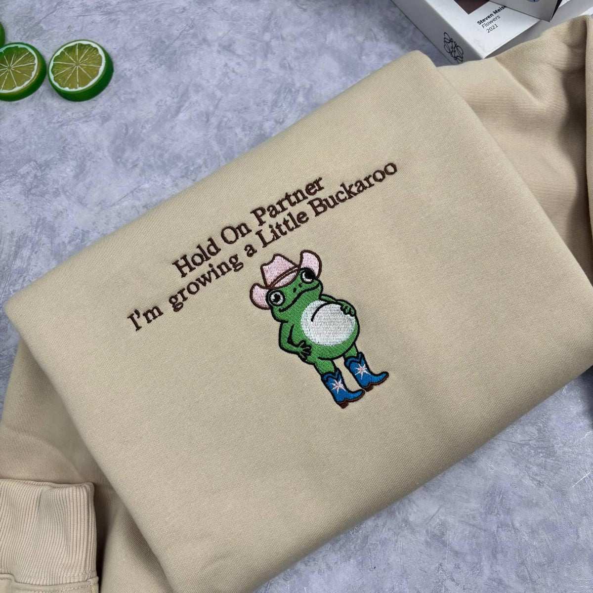 Growing A Little Buckaroo Embroidered Sweatshirt, Western Frog Pregnancy Reveal Crewneck