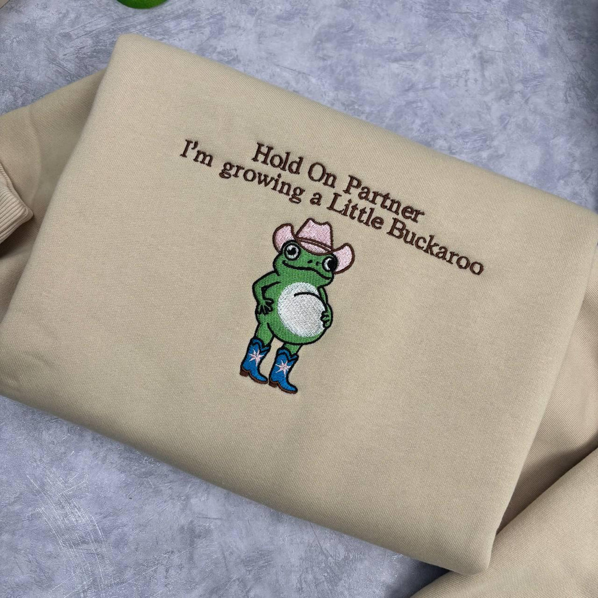 Growing A Little Buckaroo Embroidered Sweatshirt, Western Frog Pregnancy Reveal Crewneck