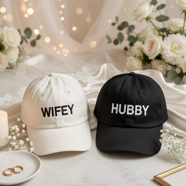 Matching Husband Wife Embroidered Hats, Custom Wedding Date Baseball Caps, Anniversary Gift
