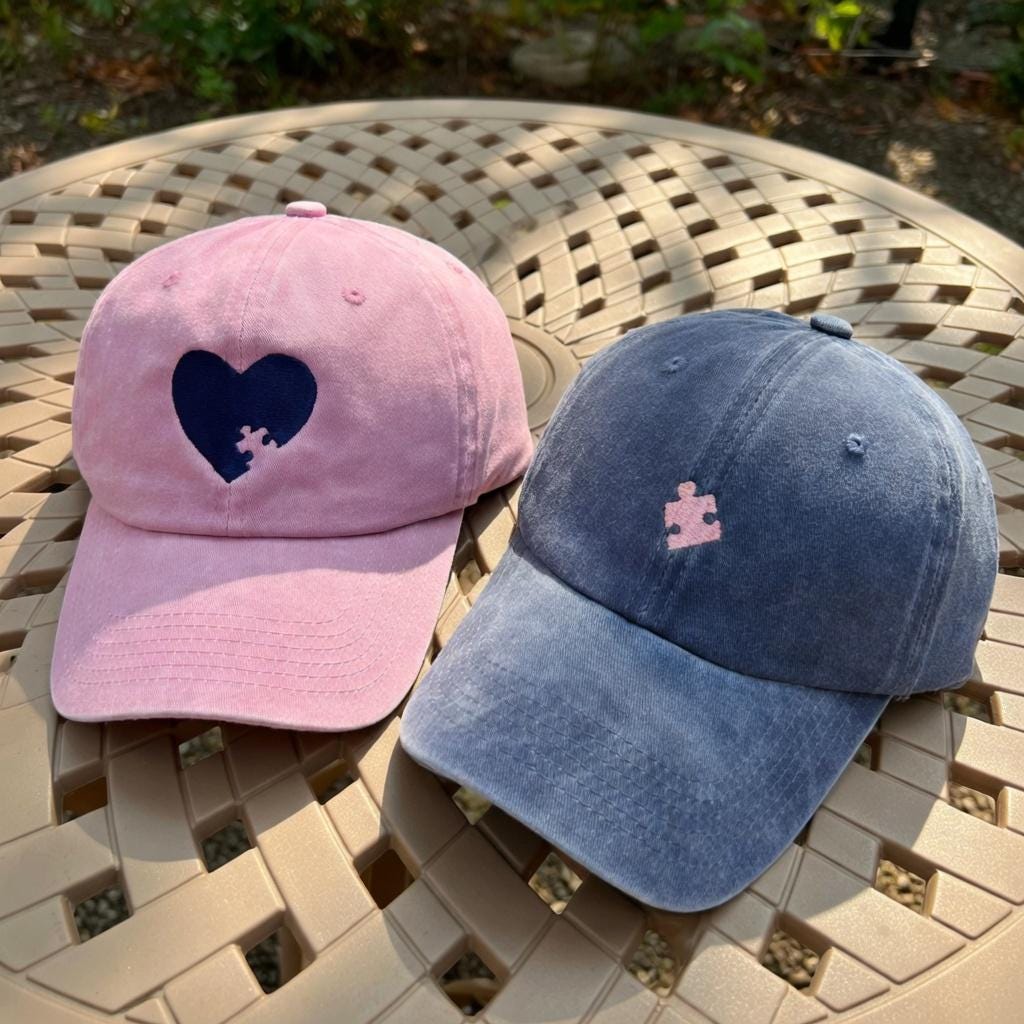 Matching Heart Puzzle Piece Embroidered Hats, Couple Washed Cotton Baseball Caps, Romantic Gift