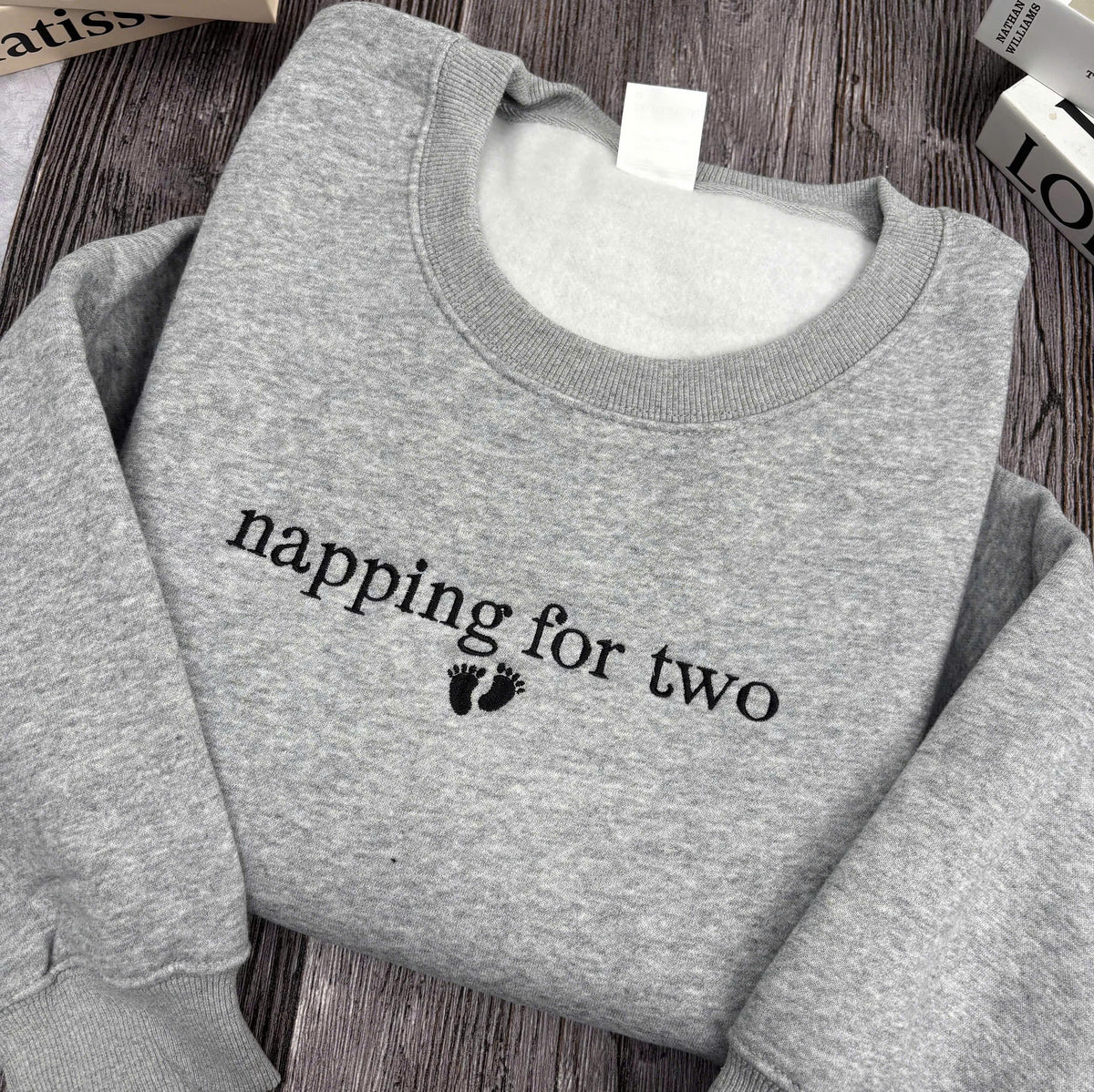 Embroidered Napping For Two Sweatshirt, Pregnancy Announcement Mom to Be Crewneck