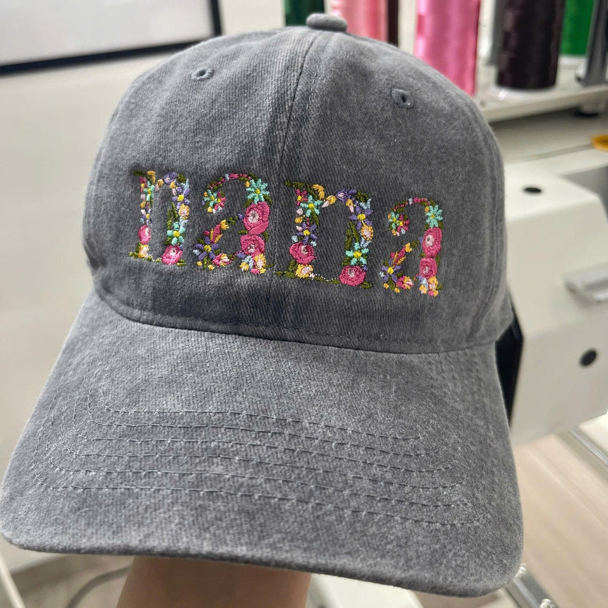 Personalized Floral Alphabet Baseball Cap, Custom Embroidered Mimi Nana Lana Floral Dad Hat, Boho Washed Cap, Mother's Day Gift
