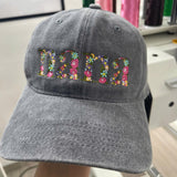 Personalized Floral Alphabet Baseball Cap, Custom Embroidered Mimi Nana Lana Floral Dad Hat, Boho Washed Cap, Mother's Day Gift