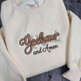 Yeehaw and Amen Western Christian Sweatshirt, Cowboy Southern Faith Embroidered Crewneck