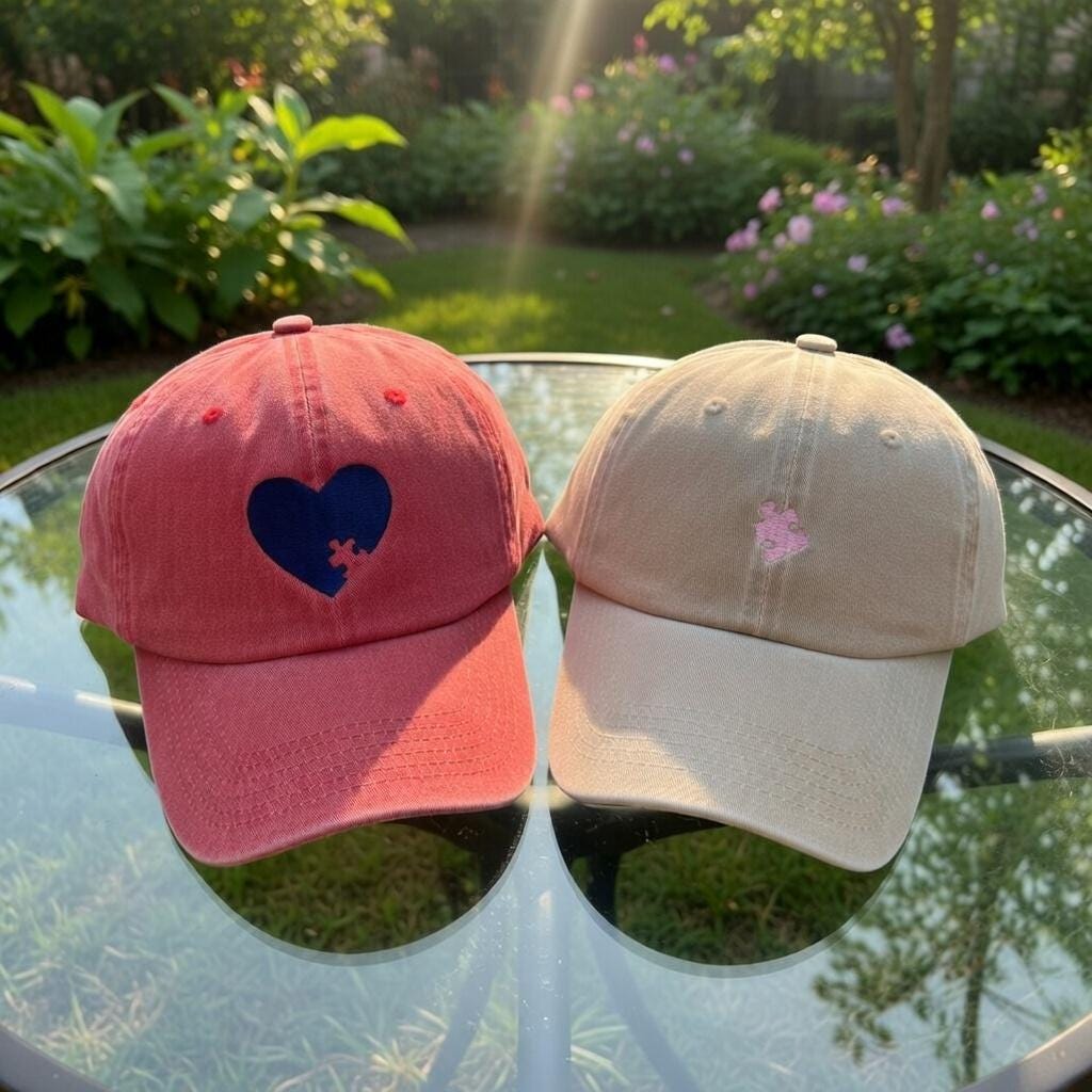Matching Heart Puzzle Piece Embroidered Hats, Couple Washed Cotton Baseball Caps, Romantic Gift