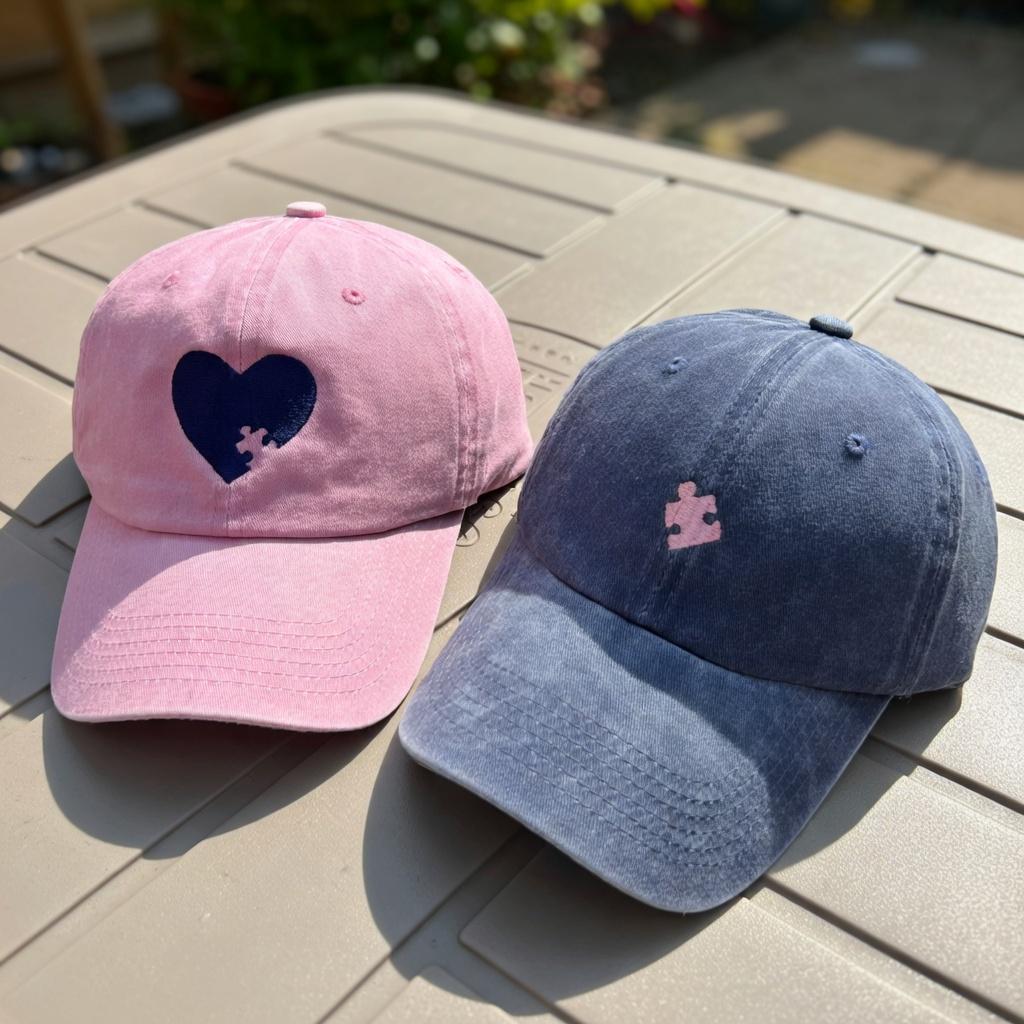Matching Heart Puzzle Piece Embroidered Hats, Couple Washed Cotton Baseball Caps, Romantic Gift