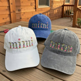 Personalized Floral Alphabet Baseball Cap, Custom Embroidered Mimi Nana Lana Floral Dad Hat, Boho Washed Cap, Mother's Day Gift